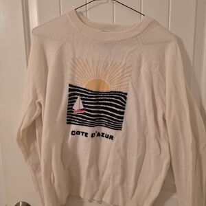 White + Warren Cream Sweater with Nautical Design